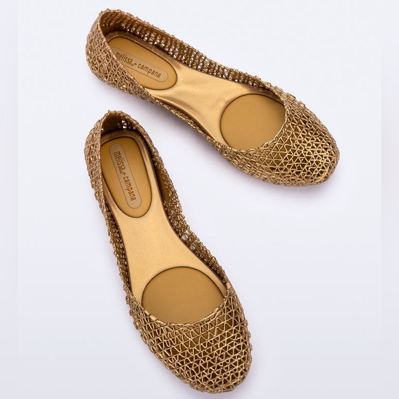 💕 Melissa Campana Gold Mesh Flats Size 9 - Picture 1 of 10